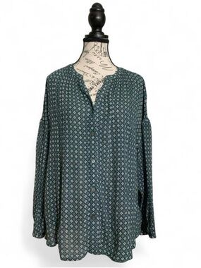 J. Jill Long Sleeve Button-Up Peasant Blouse Women’s Sz L Boho Cottagecore
